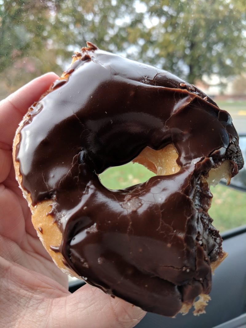 A chocolate covered donut at Duke Donuts in Granite City, IL