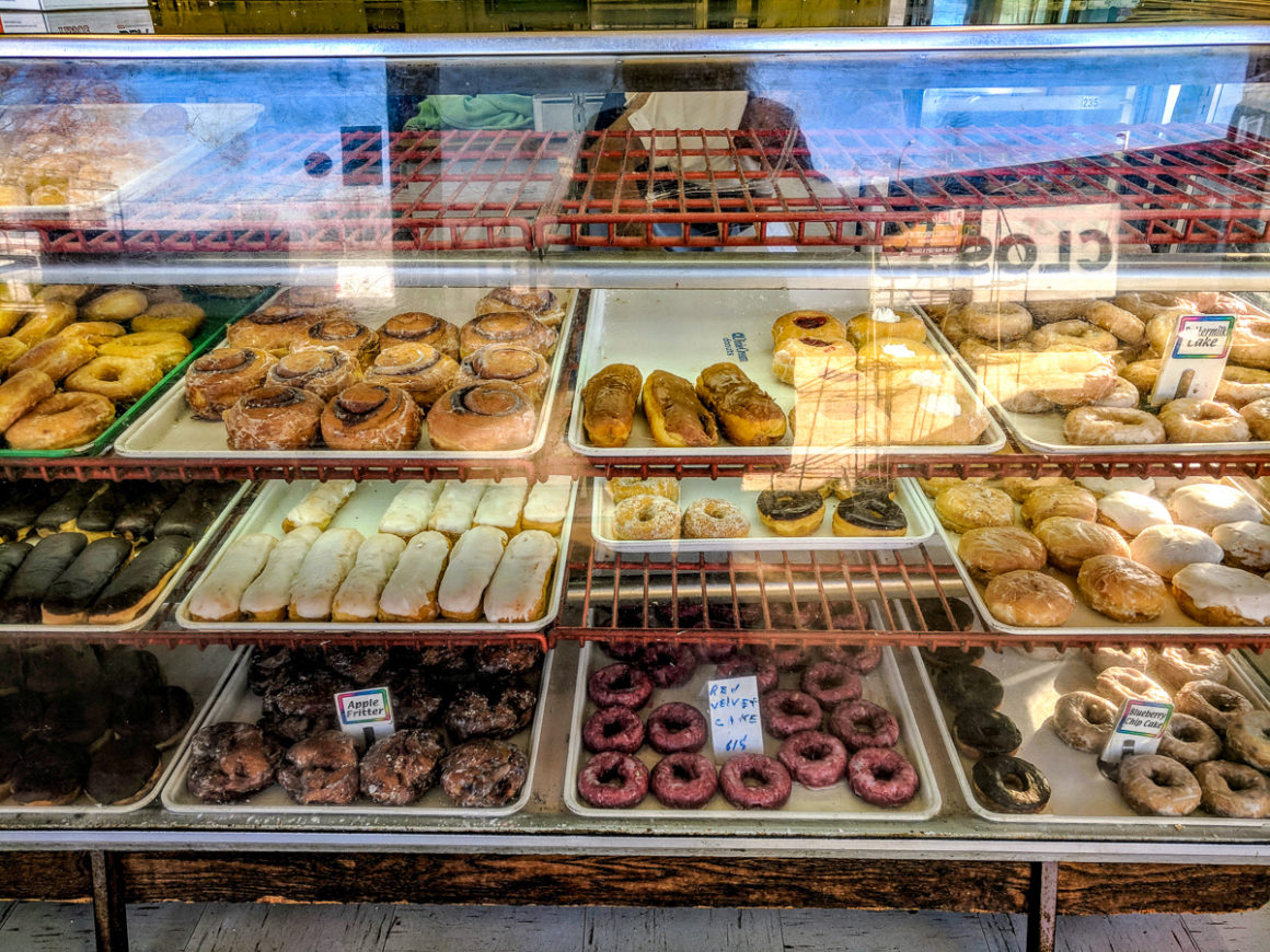 The case full of donuts at Worlds Fair Donuts in St. Louis