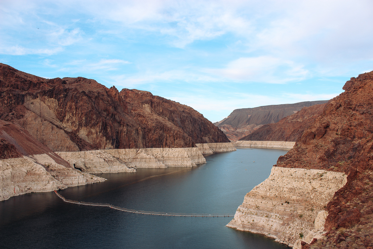 Lake Mead and the bathtub ring behind the Hoover Dam
