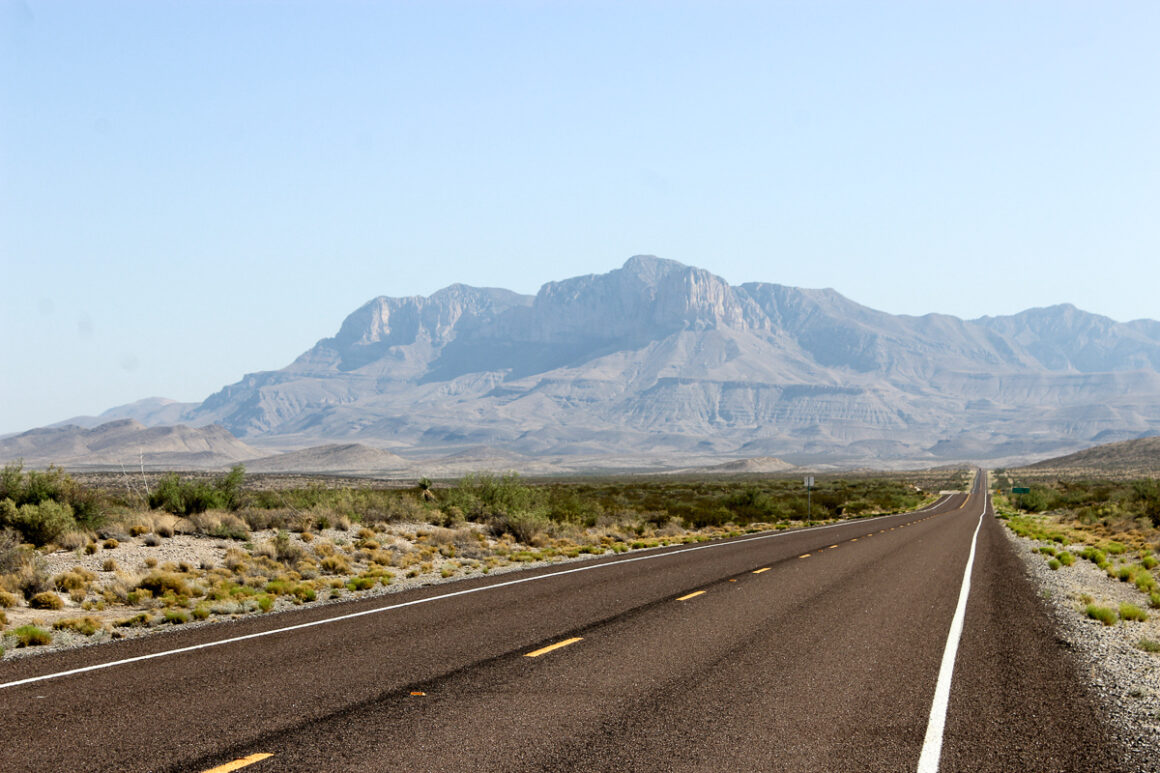 A road by the mountains in West Texas