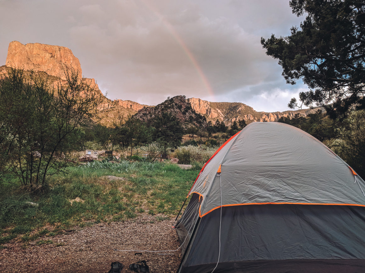 A tent in the Chisos Basin campground, one of the best places where to camp in Big Bend National Park