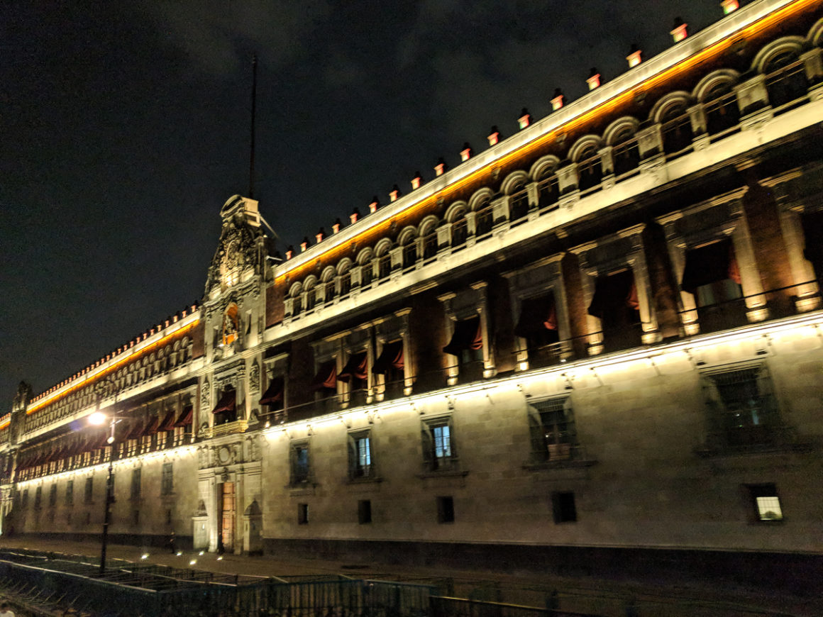 the Nacional Palace in Mexico City at night