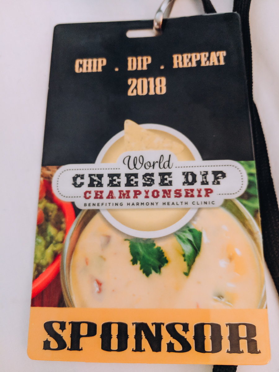 a badge from the World Cheese Dip Championship in Little Rock