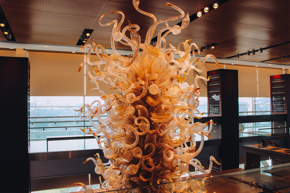 A gold colored Chihuly at the Clinton Presidential Library