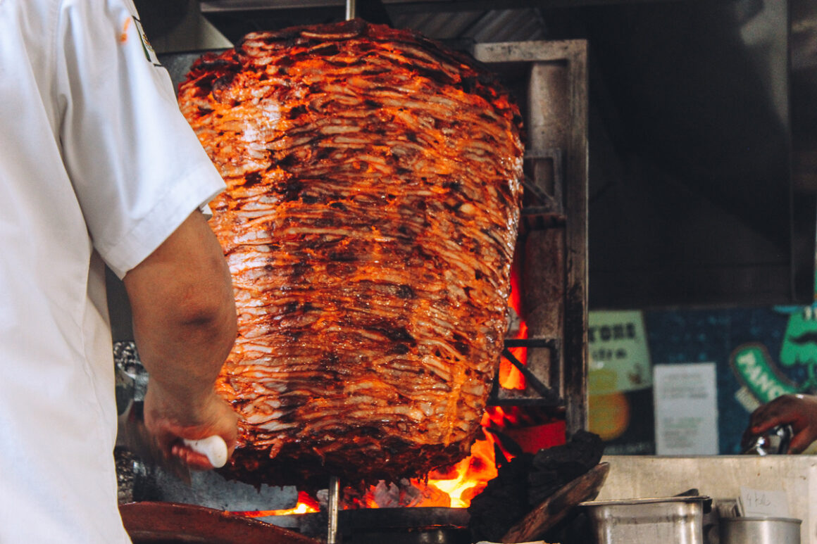 The meat for tacos al pastor at Pancho's Takos Puerto Vallarta, where to eat in Puerto Vallarta