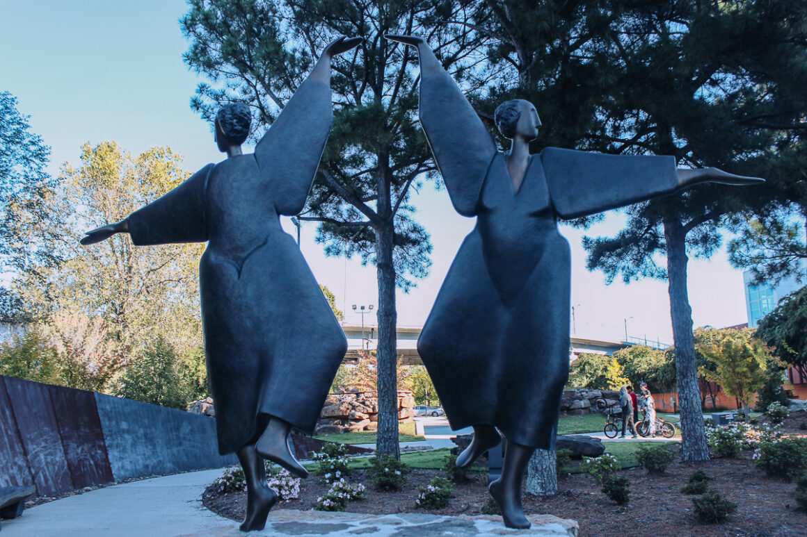 Angel sculptures along the Arkansas River in the Vogel Schwartz Sculpture park Little Rock