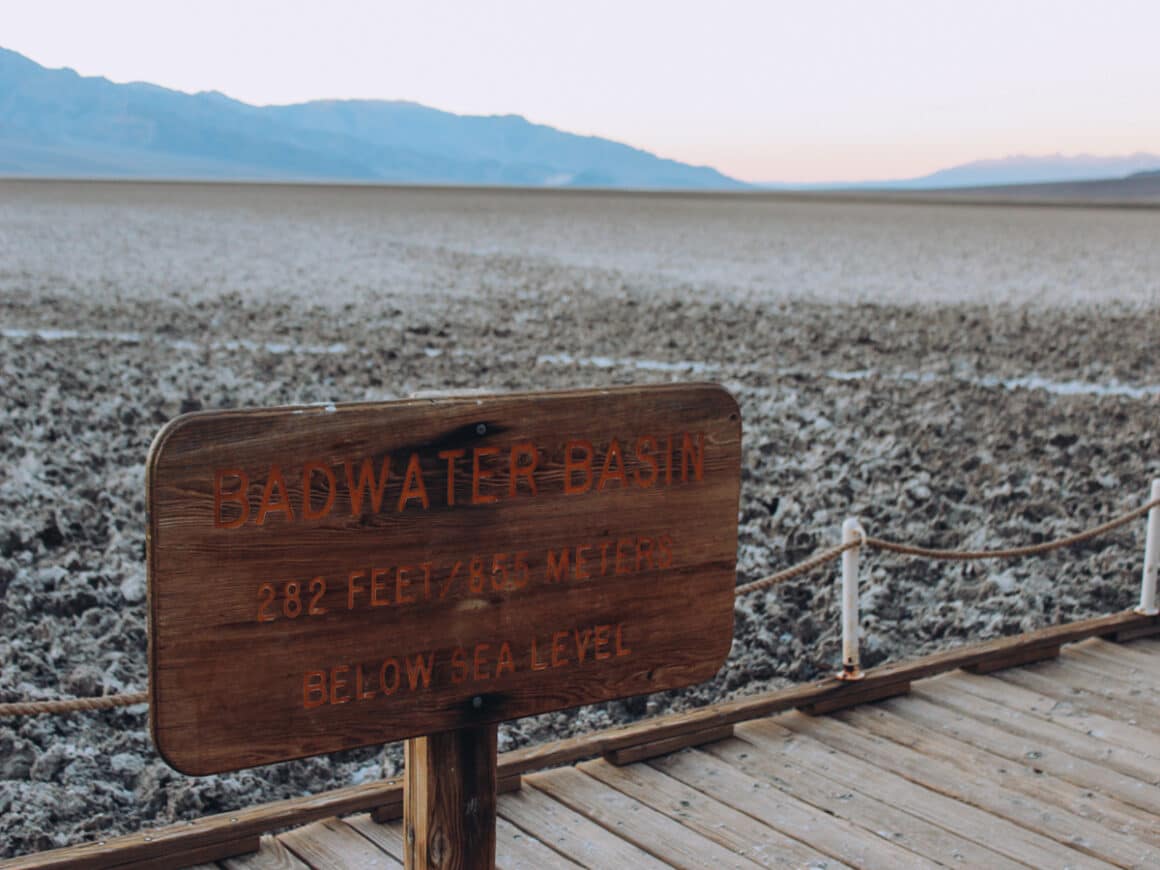 Badwater Basin sign at Badwater Salt Flats Death Valley National Park