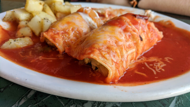 Breakfast enchiladas at Gema's Cafe Beatty Nevada