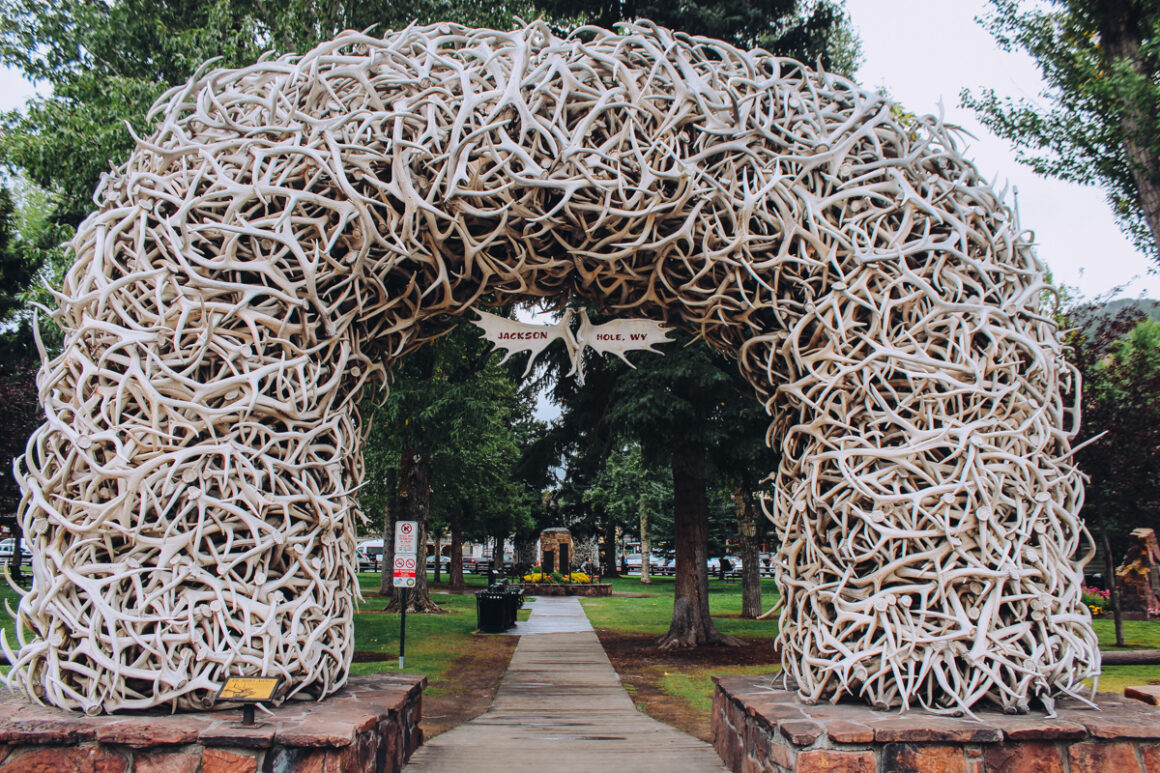 Antlers that decorate the town square of Jackson, Wyoming