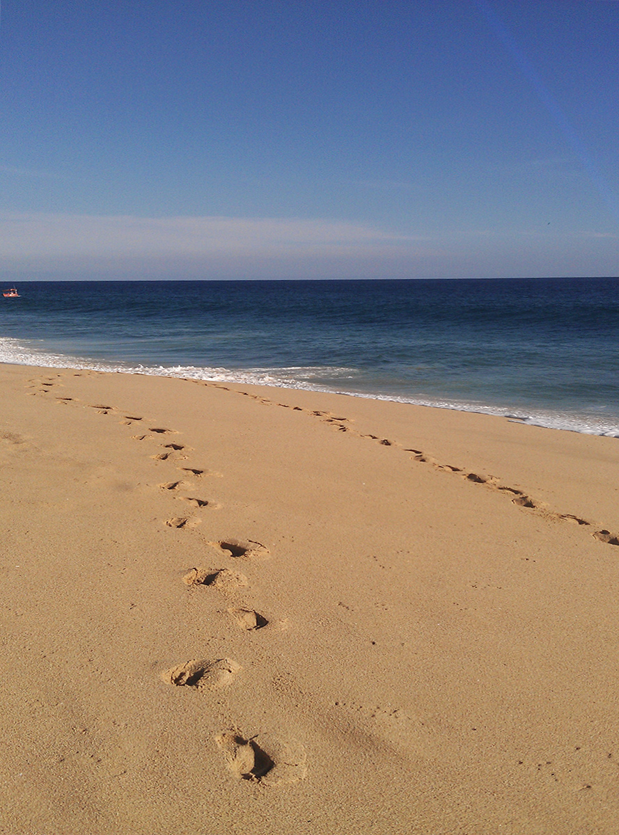 Foot prints in the sand on Divorce Beach Cabo San Lucas
