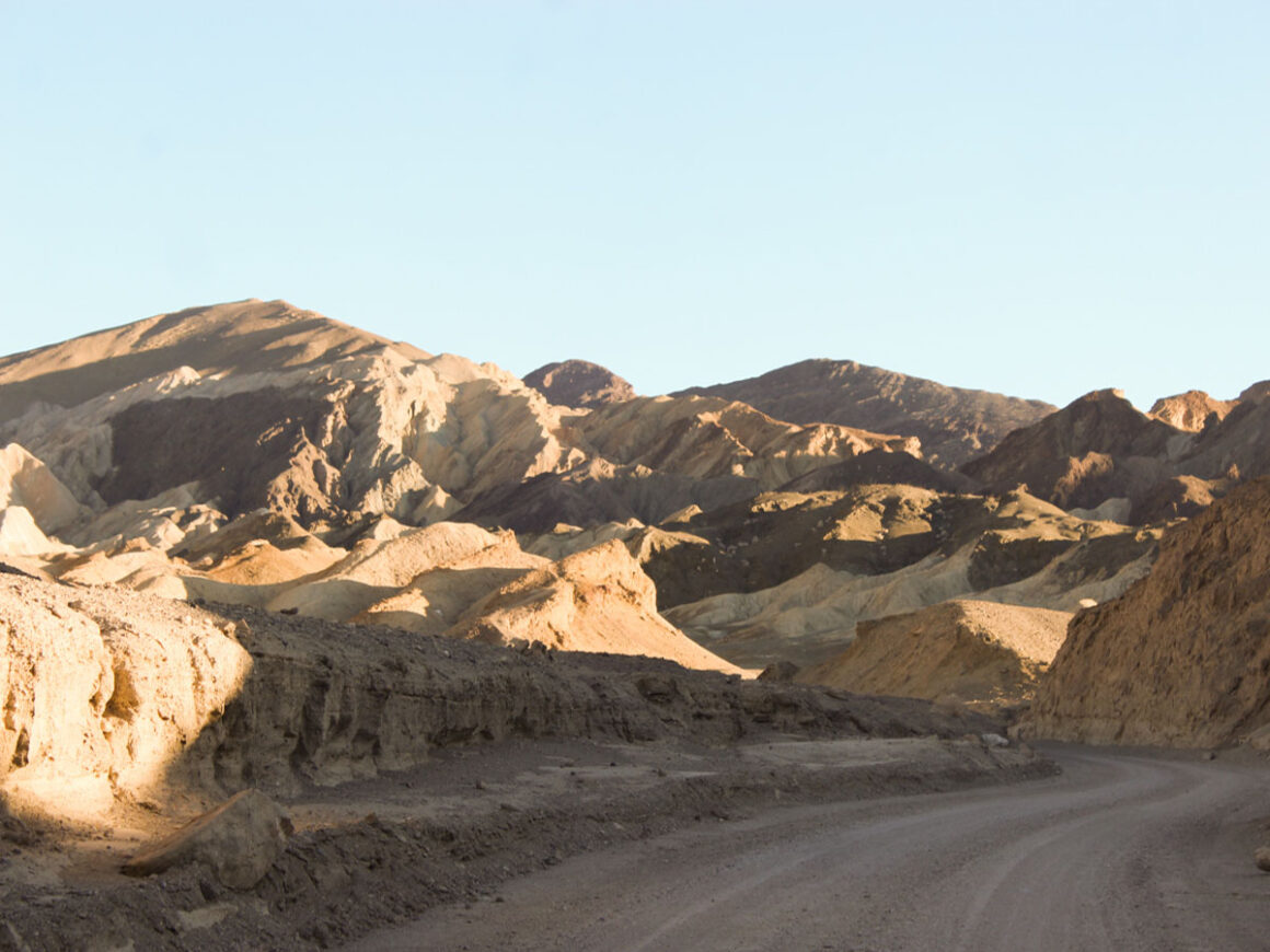 The mustard colored hills of 20 Mule Team Canyon on the the things to do in Death Valley National Park
