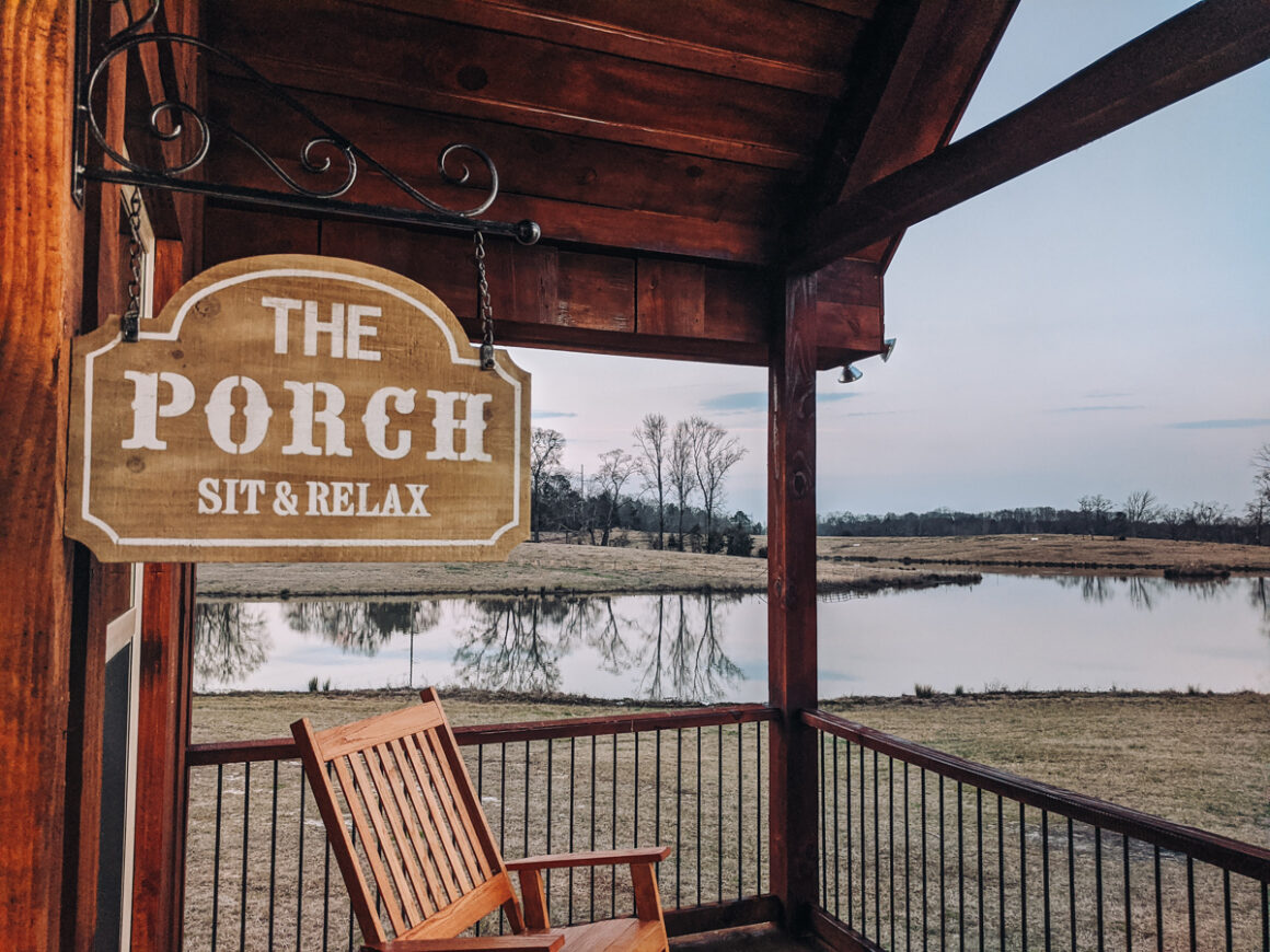 the porch at the cabins at Dream Field Farms