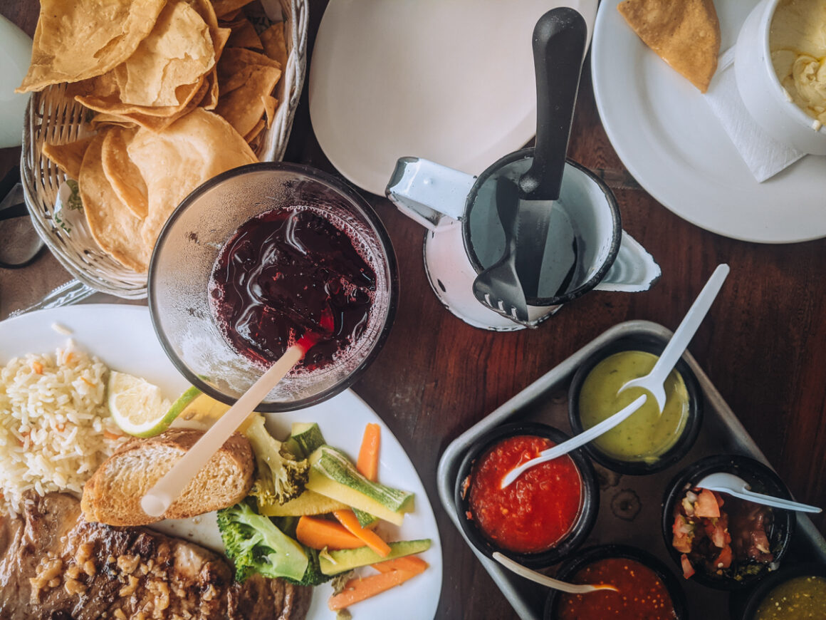 A table with Mexican food at Rico Mac Taco, Puerto Vallarta, Mexico