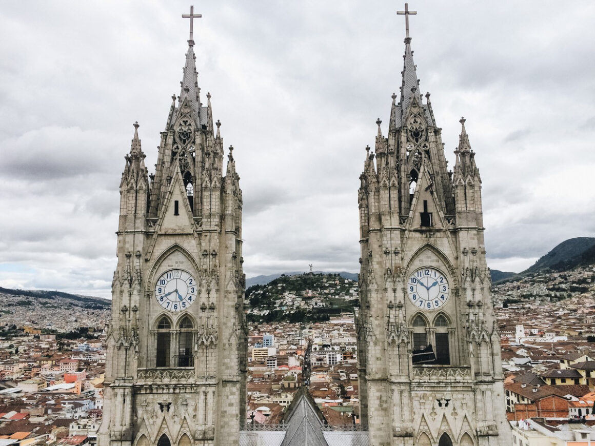 The cathedral spires in Quito, Ecuador