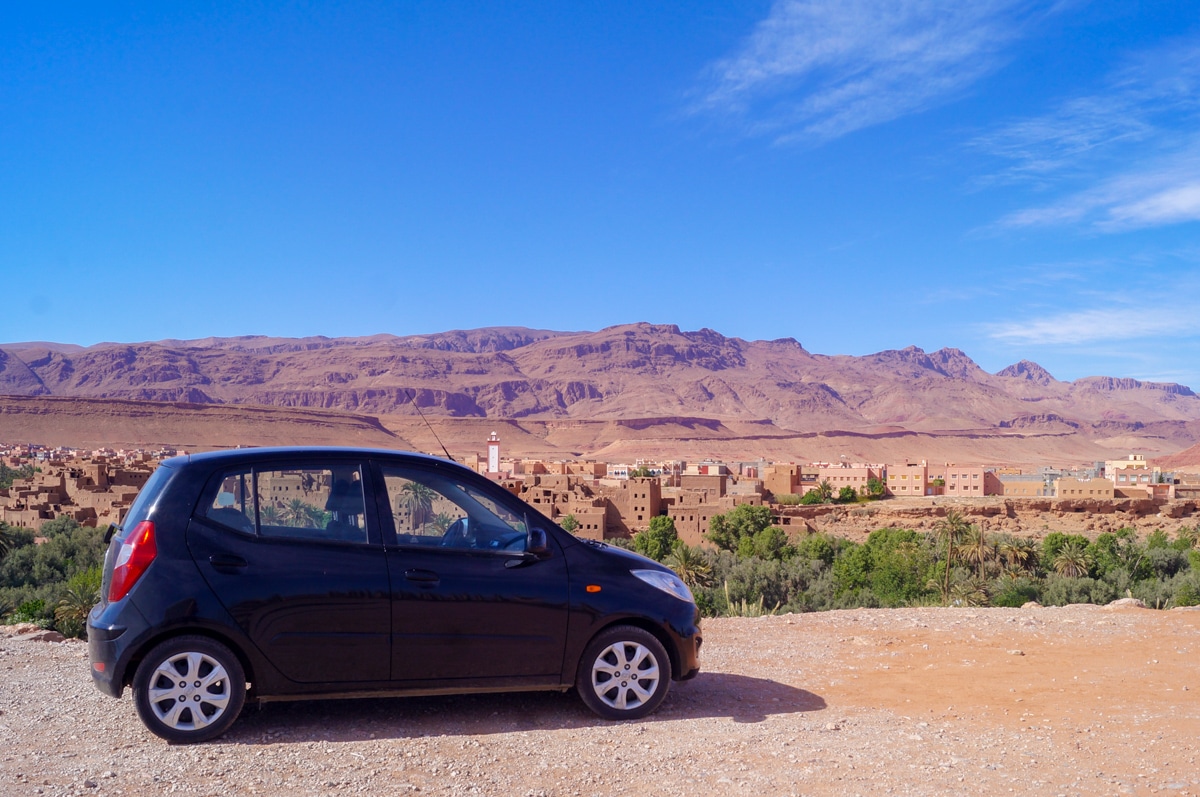 a car in the Sahara Desert of Morocco