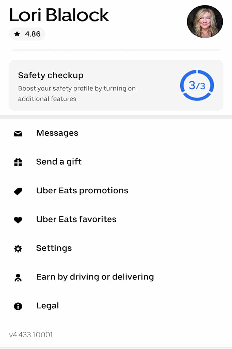 how a Uber account profile appears in the app