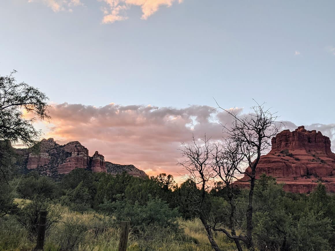 The colors of Bell Rock in Sedona at sunset