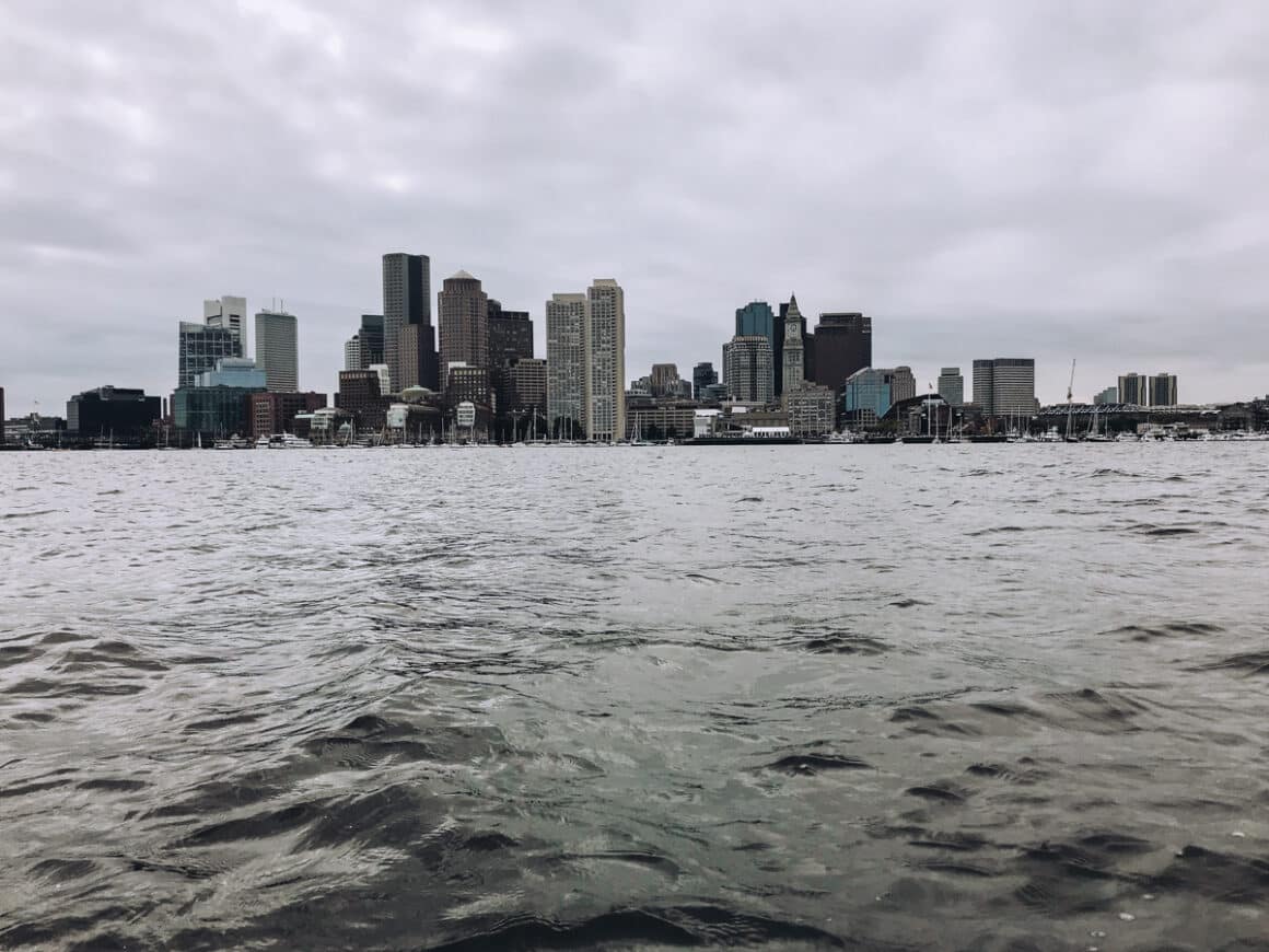 the water from a boat sailing on Boston Harbor