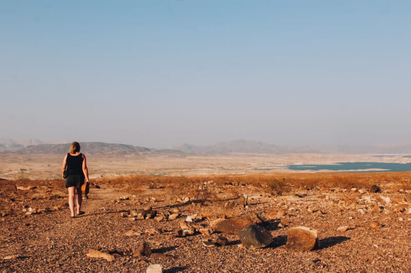 A girl walking by Lake Mead National Recreation Area