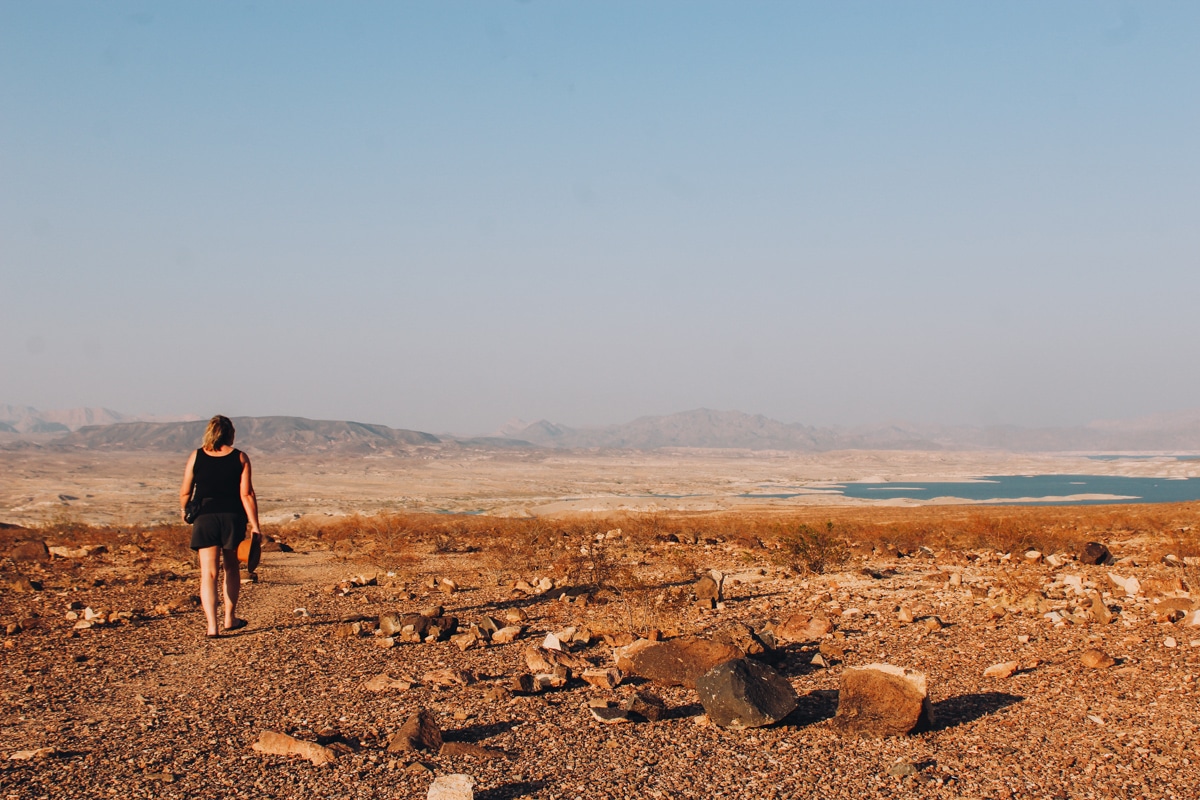 A girl walking by Lake Mead National Recreation Area