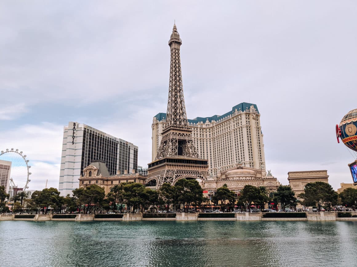 Looking at Paris Las Vegas and Bally's from the Bellagio