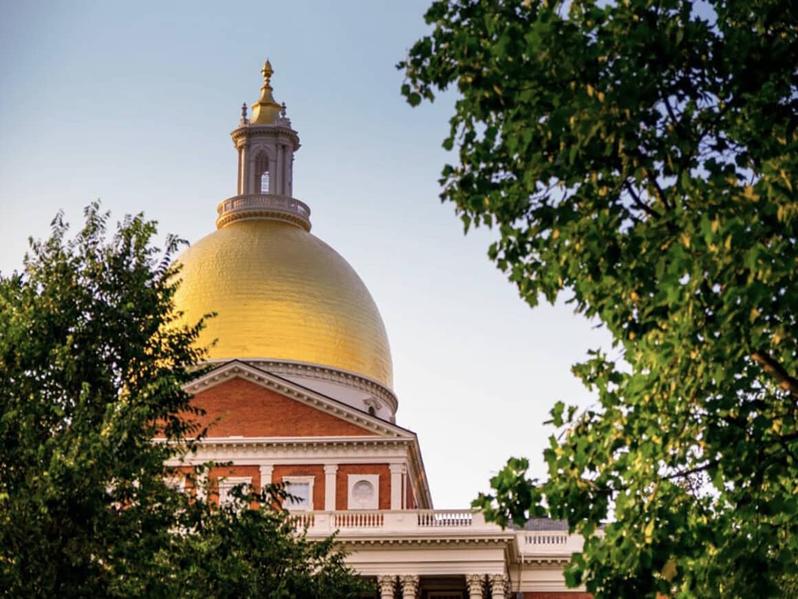 the top golden dome of the Massachusetts State House