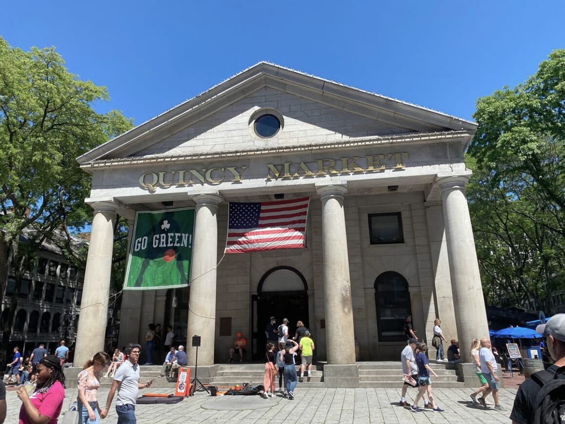 the front of Quincy Market in Boston