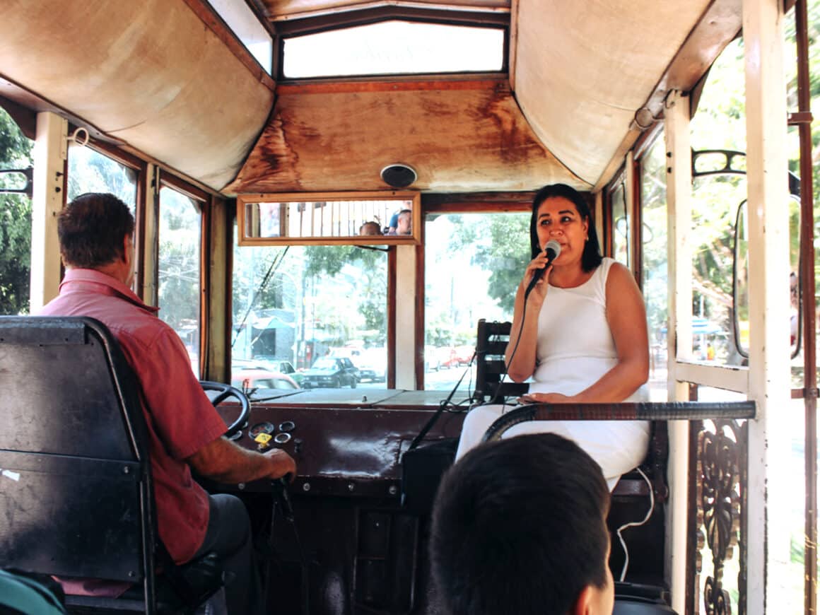 the guide and inside the turibus in Tepic, Nayarit one of the best things to do in Tepic