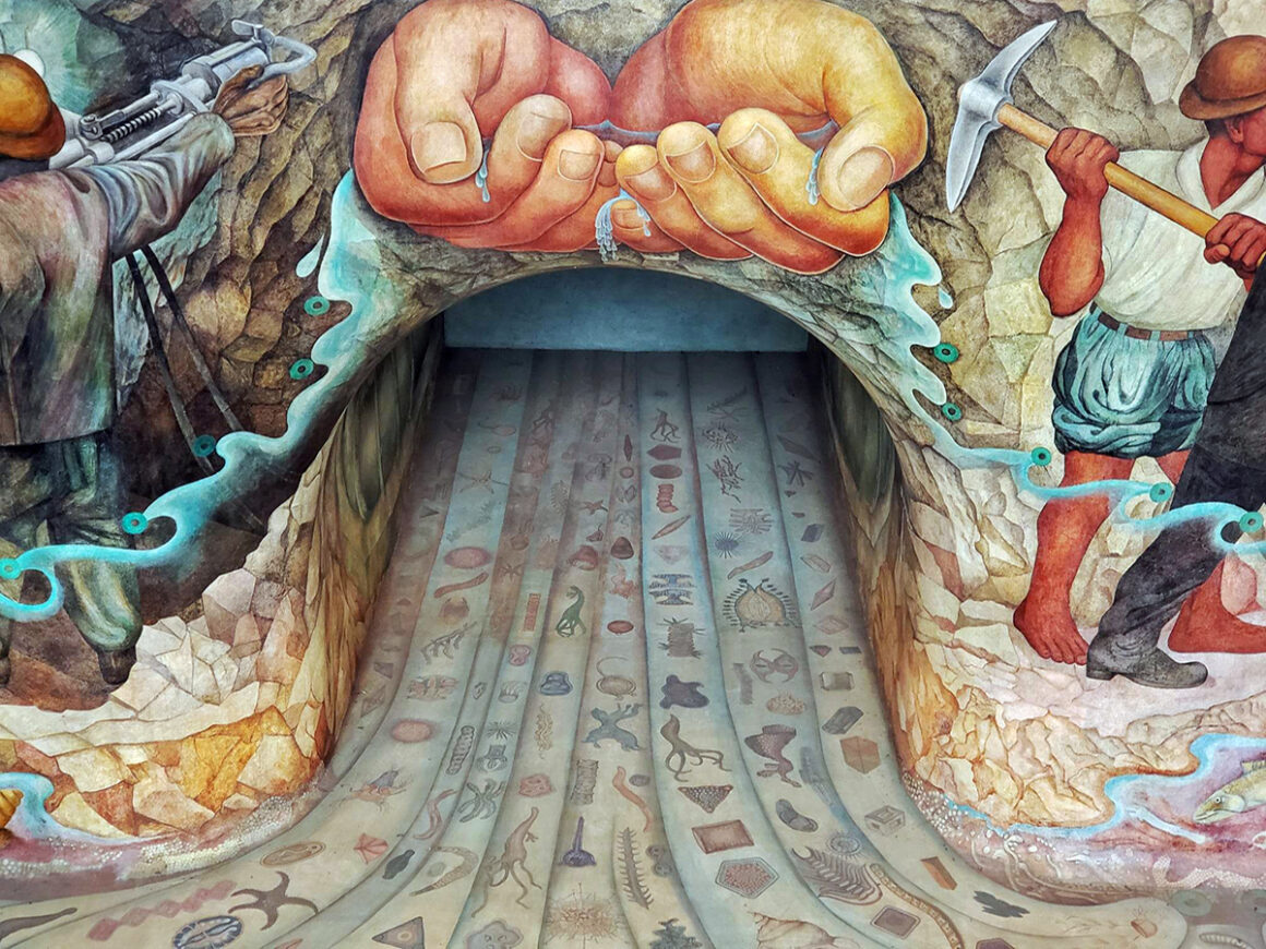 mural at the water origin of life sculpture in Chapultepec Park Mexico City