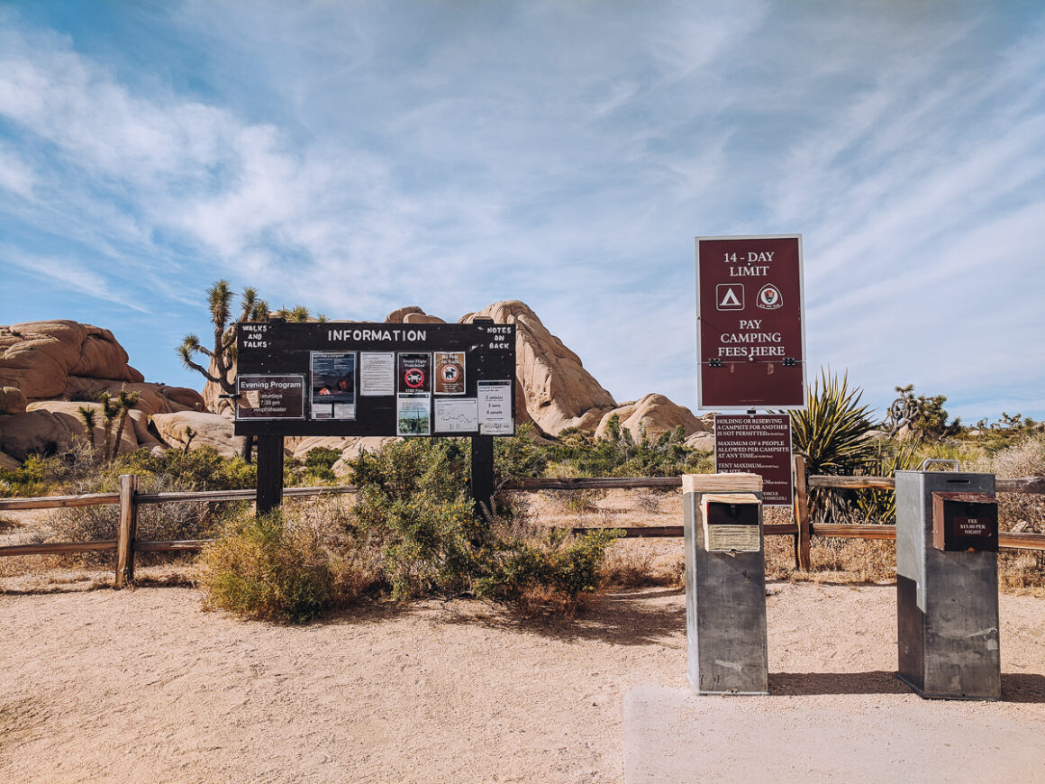 Stopping at the campground information board is essential for camping in a national park