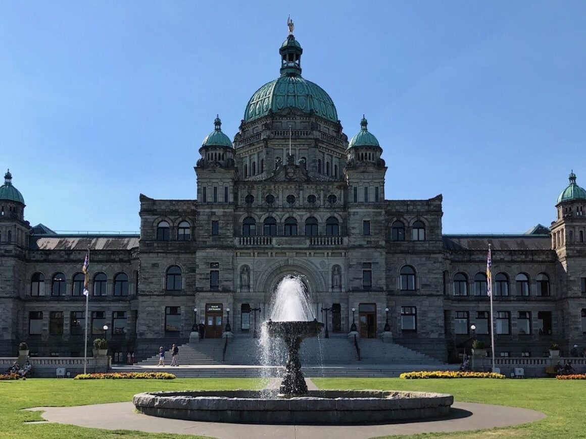 the front of the Legislative Assembly in Victoria, British Columbia