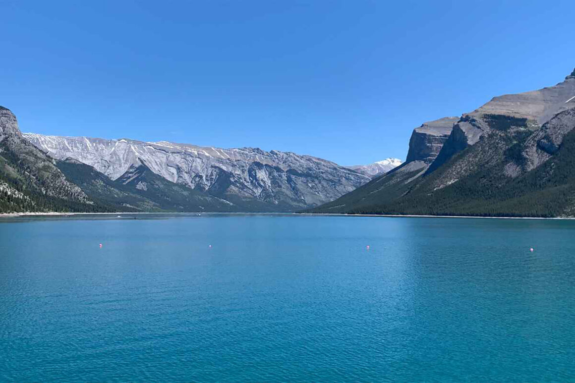 Blue water of Lake Minnewanka near Banff