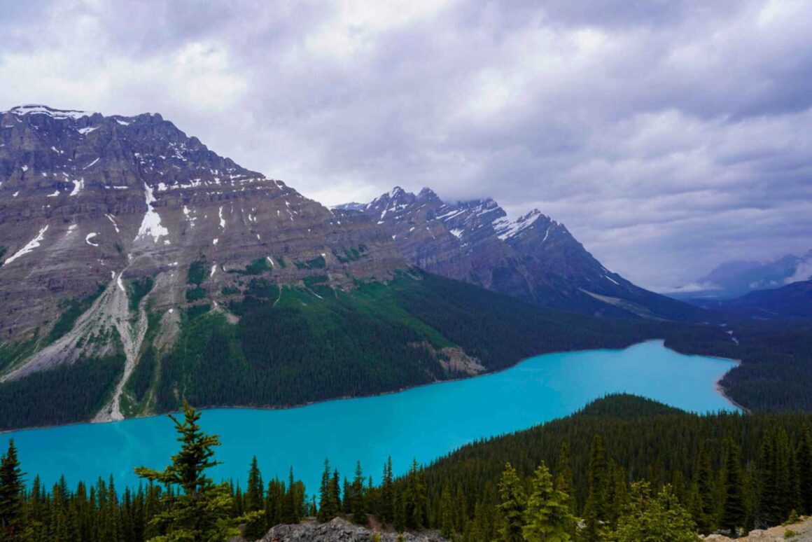 the vibrant blue colors of Peyto Lake one of the things to do in Banff