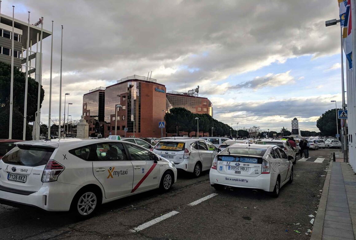 taxis in the street when on strike in Madrid