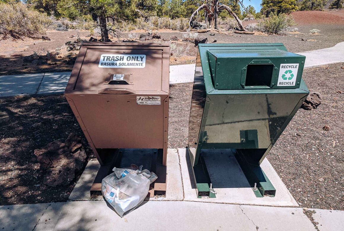 trash and recycle bin at Sunset Crater National Monument