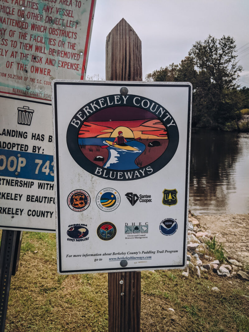 Berkeley Blueways sign for the canoe trail in the county