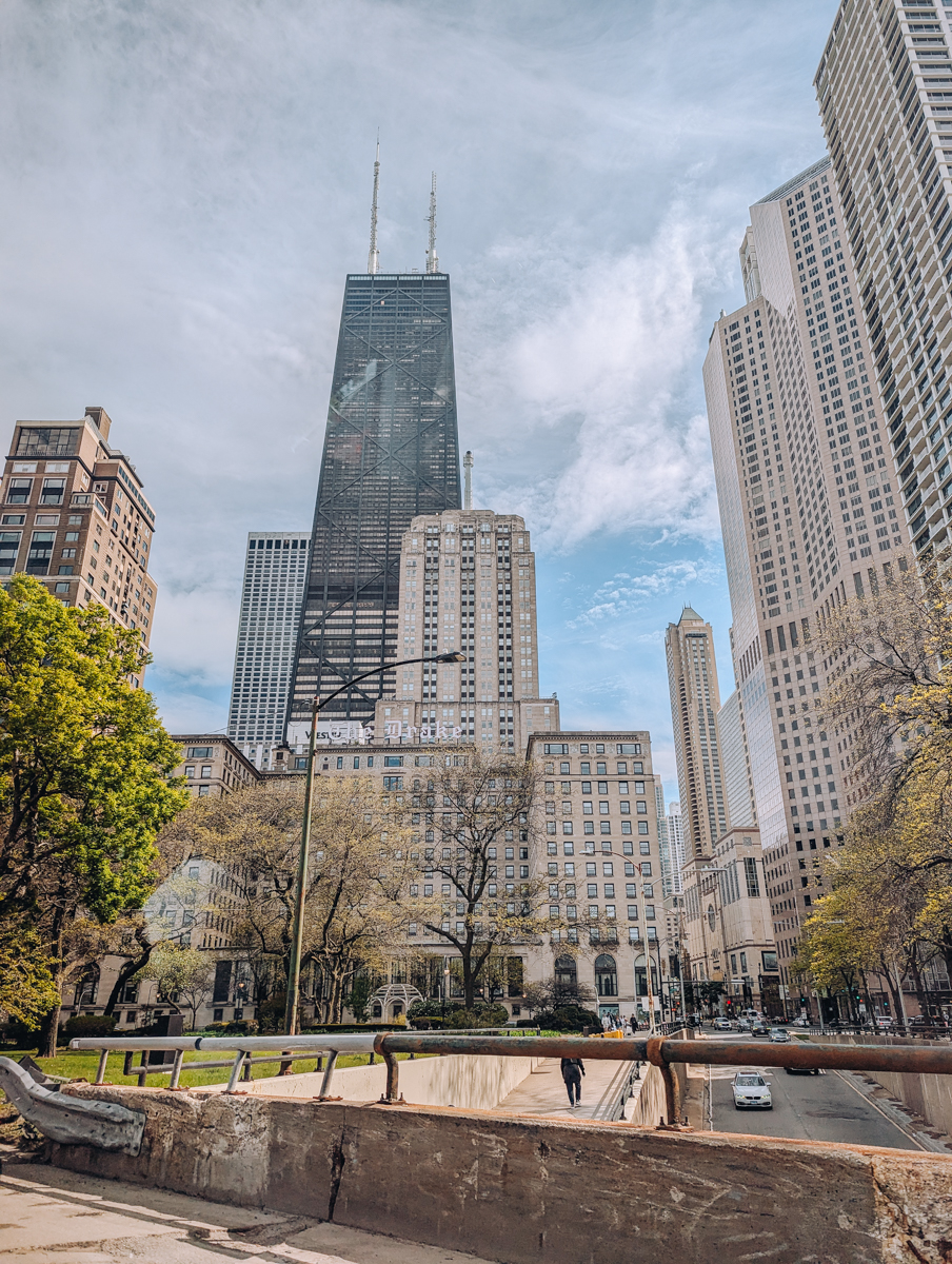 The Drake and John Hancock in spring in Chicago