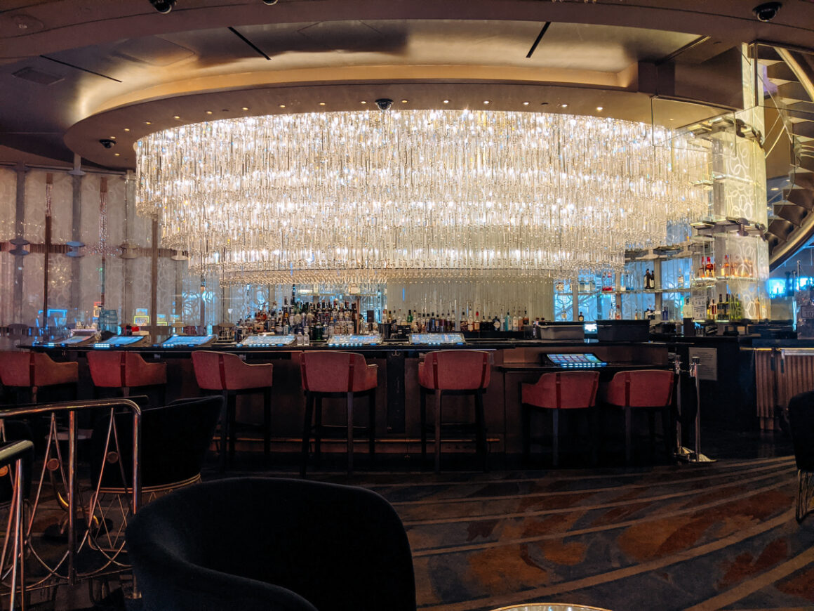 The twinkling lights and crystals at the Chandelier Bar, Cosmopolitan Las Vegas.