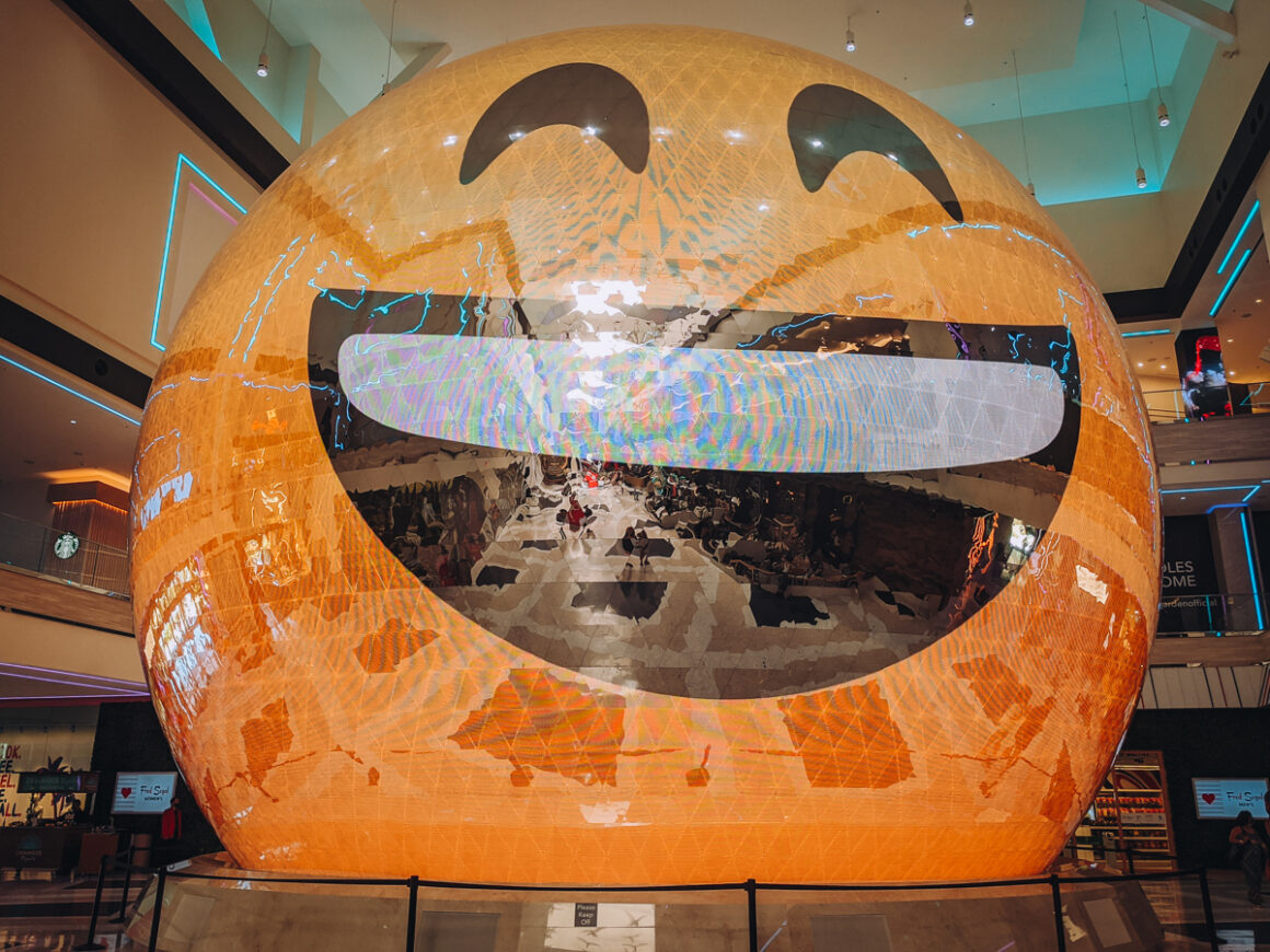a live smiley face emoji at Resorts World in Las Vegas