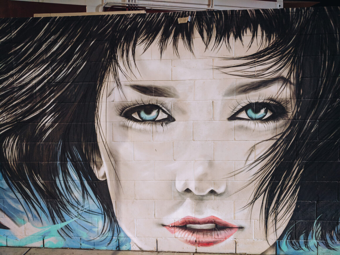 street art of a girl's face near Fremont Street Las Vegas