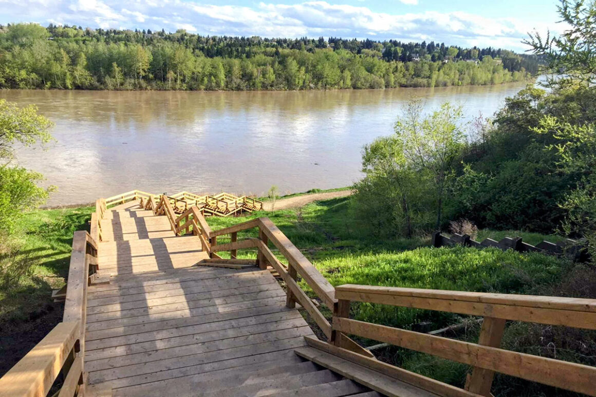 A set of steps down to the river in Edmonton's River Valley