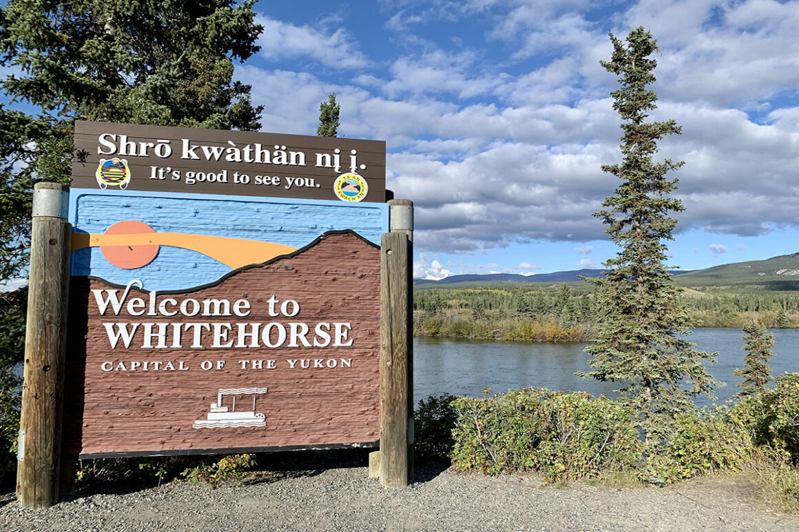 The welcome to Whitehorse sign in Whitehorse Yukon Territory 