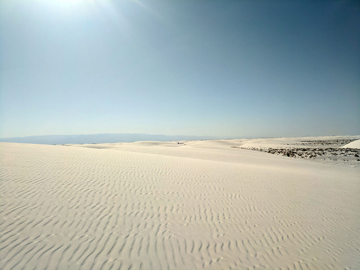 Looking across the white dunes on a sunny day at White Sands National Park