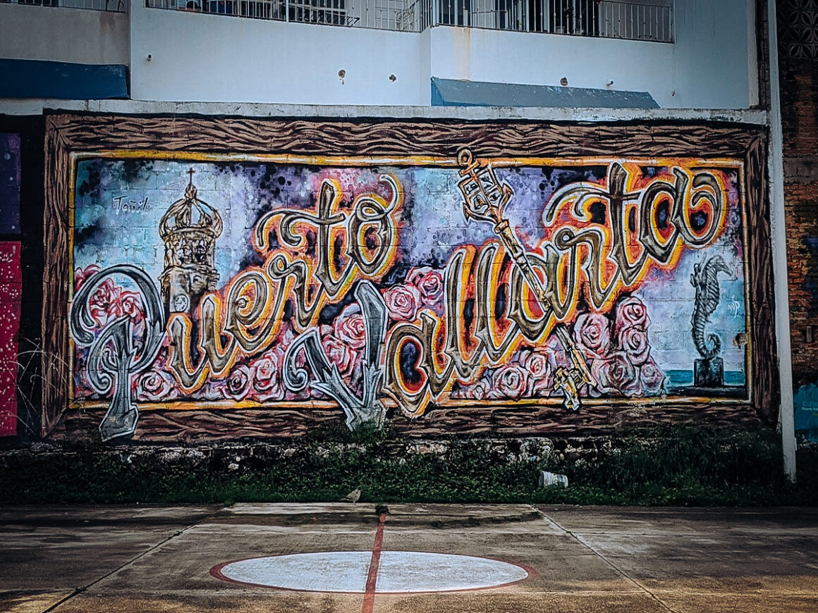a bright colored mural in Puerto Vallarta that says Puerto Vallarta and answers how do you say Puerto Vallarta