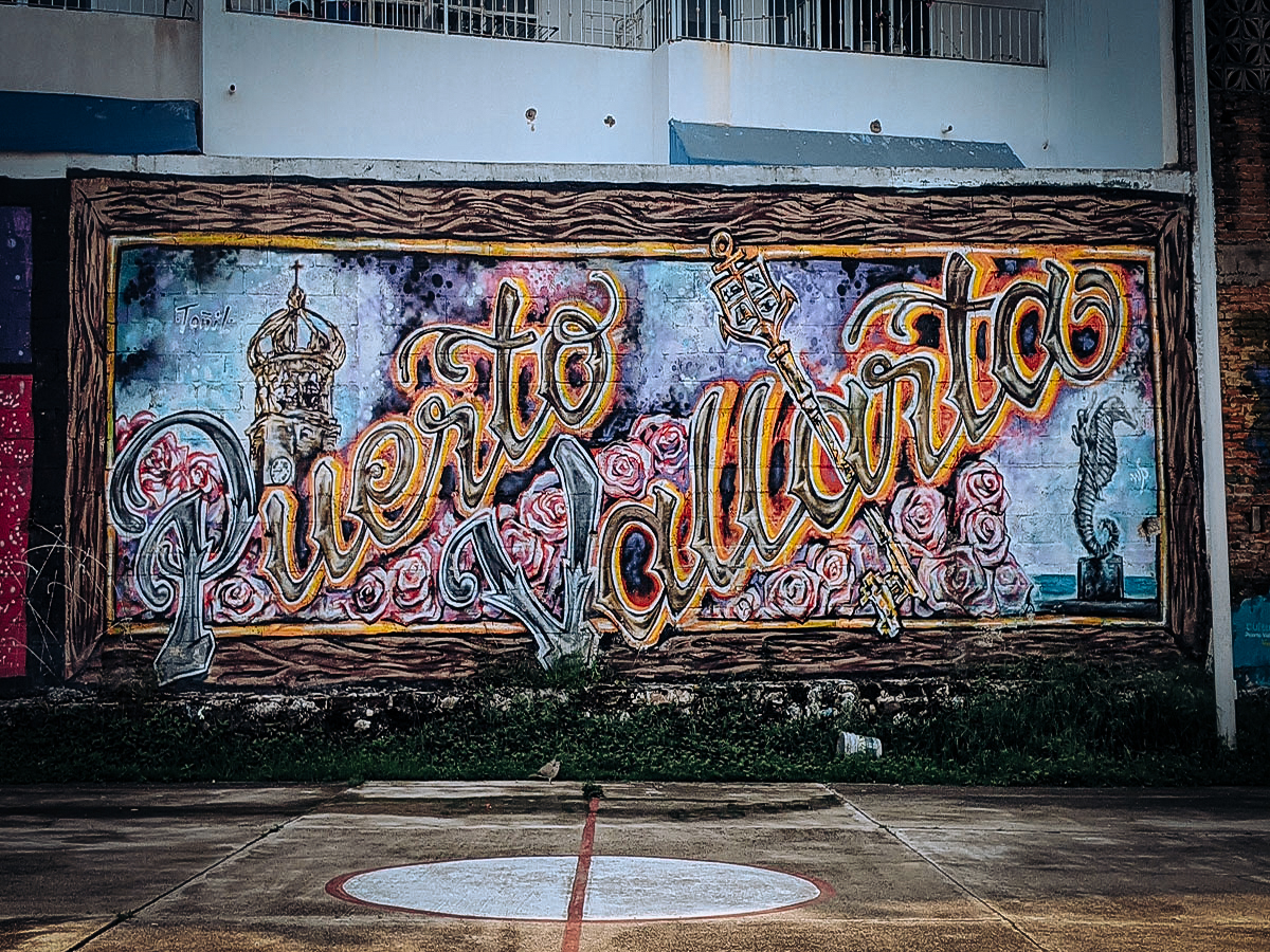 a bright colored mural in Puerto Vallarta that says Puerto Vallarta and answers how do you say Puerto Vallarta