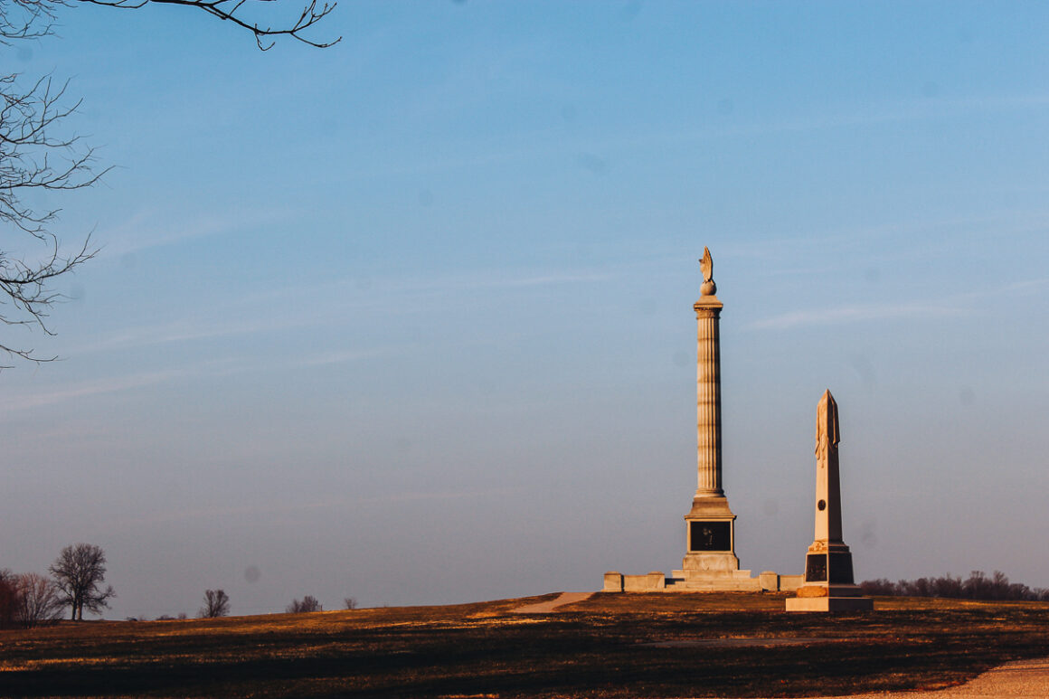 Concrete memorials at Antietam National Battlefield