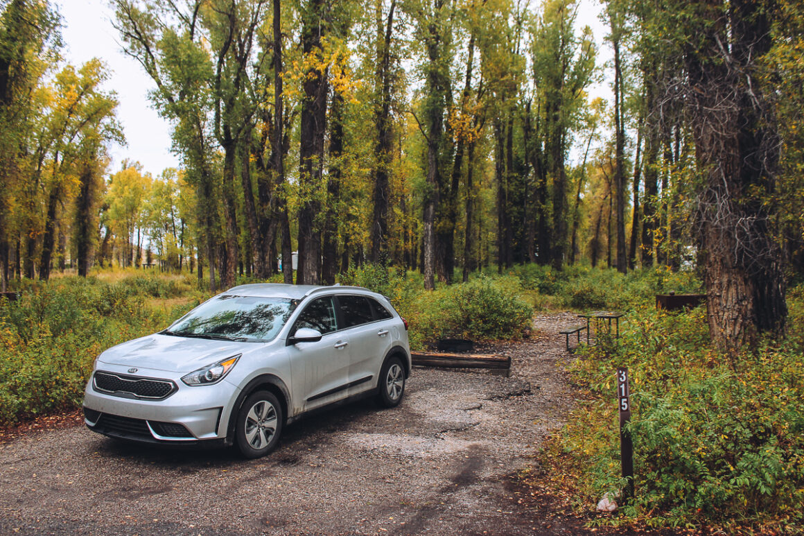 silver car parked at Gros Ventre campground in Grand Teton National Park Wyoming
