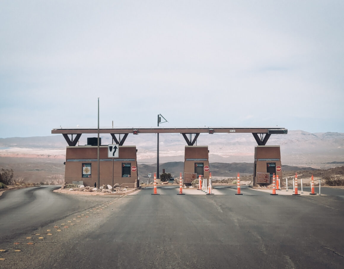 An empty entrance station at a national park