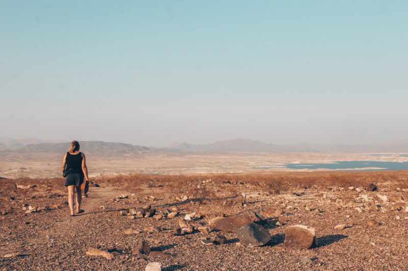 A girl walking by Lake Mead National Recreation Area