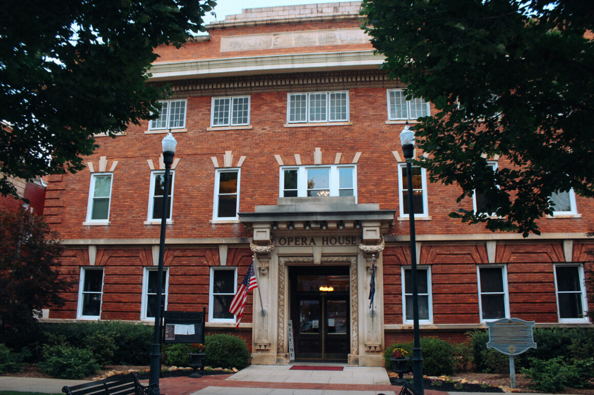 the red brick exterior of the Opera House in Abbeville, Sc